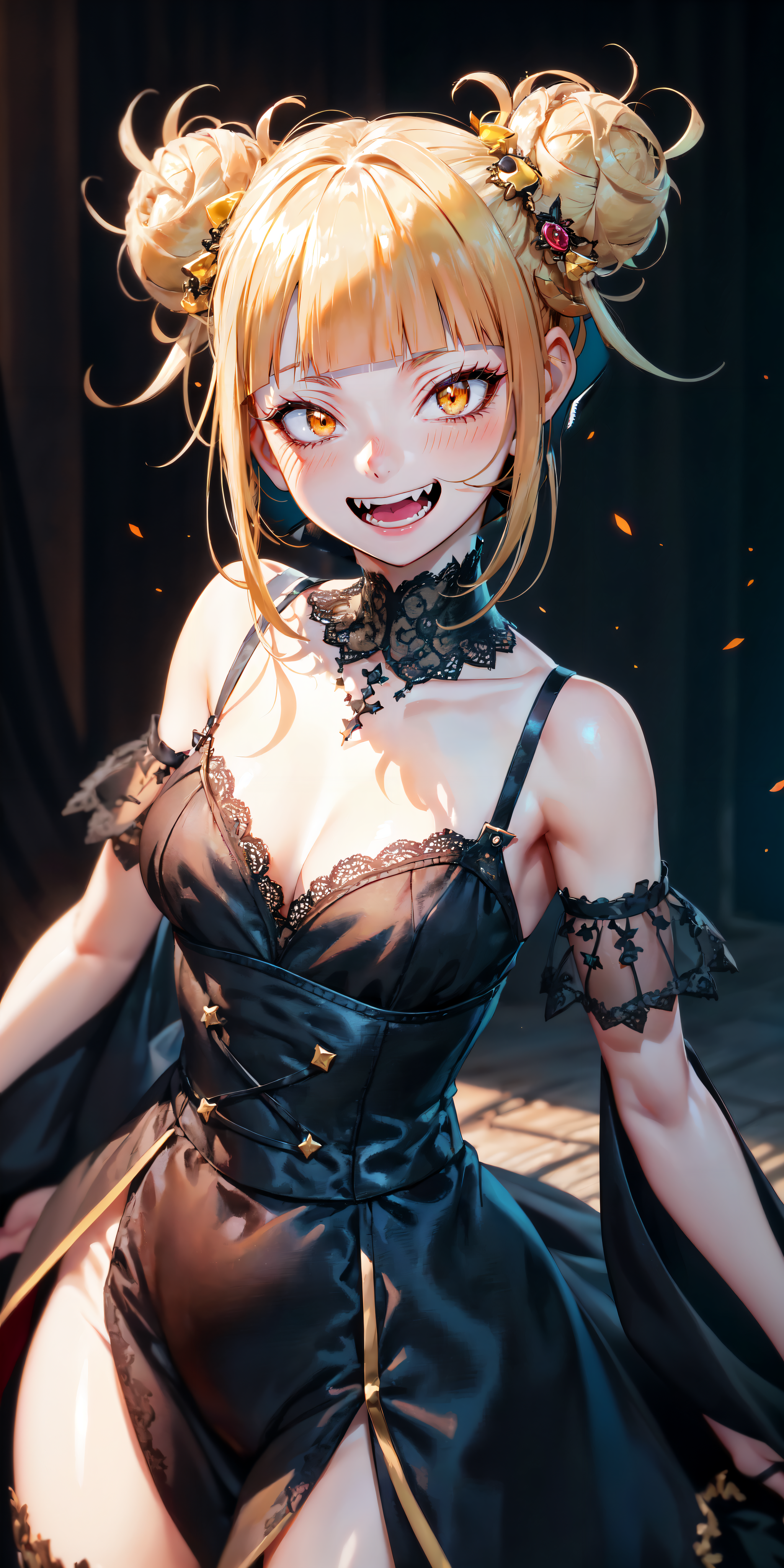 00576-2589833987-1girl, toga himiko, blonde hair, yellow eyes, (slit pupils_1.5), double bun, looking at viewer, smirk, gothgal, black clothes, b.png